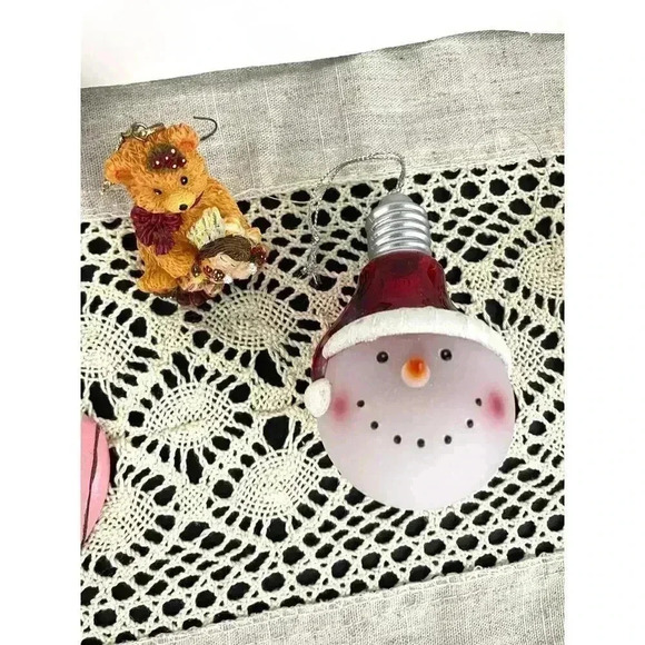 Lot of 14 VTG Christmas Ornaments Hearts Ceramic Glass Snowman Cracked Glitter - Picture 9 of 13